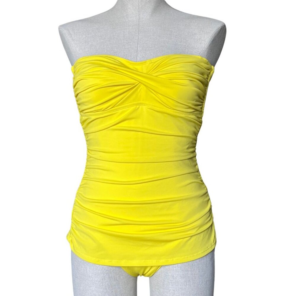 Jantzen Retro Yellow Bandeau Ruched Bodice One Piece Swimsuit Size 10
